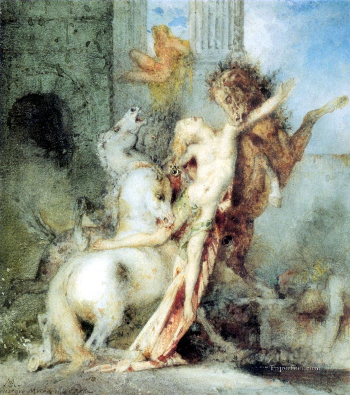 Diomedes dévorée par ses chevaux aquarelle Symbolisme Gustave Moreau Peintures à l'huile